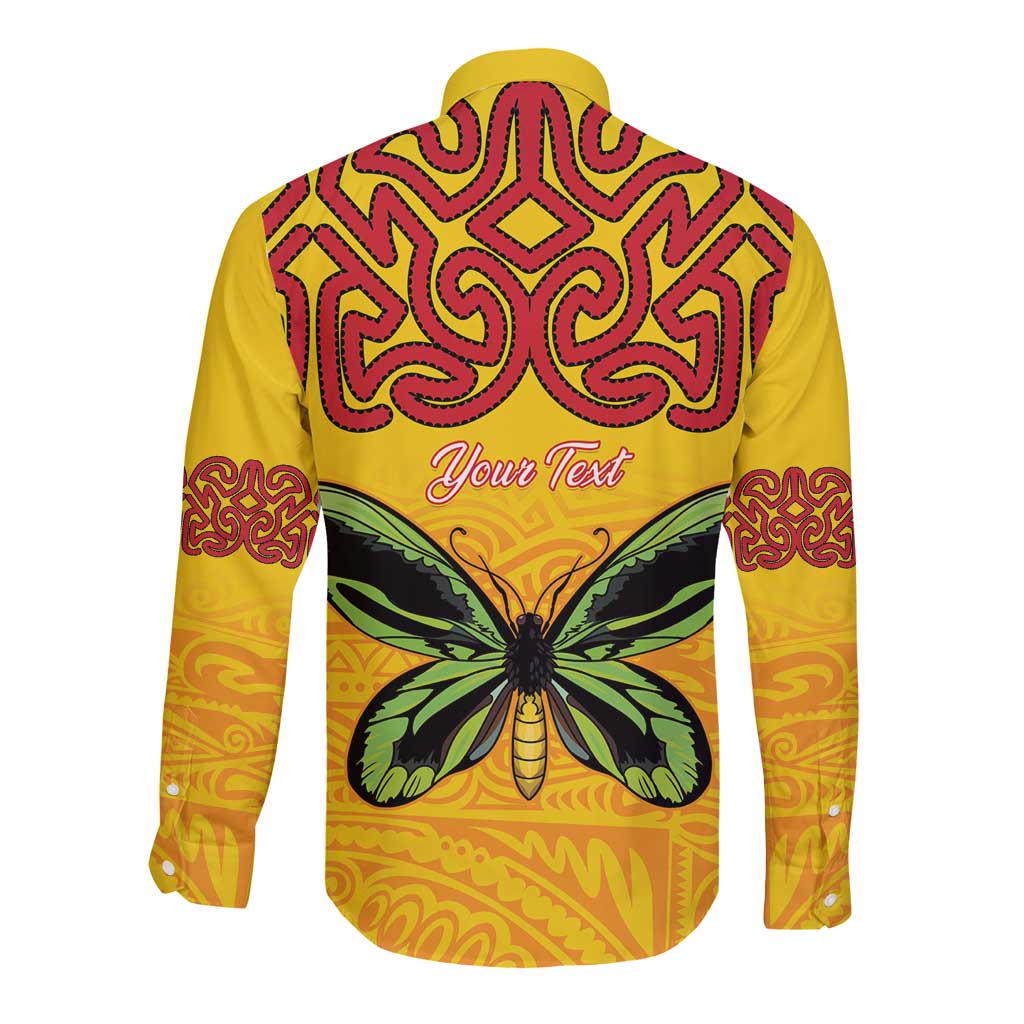Personalised Tufi Tapa and Tattoo Festival Long Sleeve Button Shirt PNG Oro Butterfly Tapa Pattern LT14 - Polynesian Pride