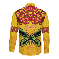 Personalised Tufi Tapa and Tattoo Festival Long Sleeve Button Shirt PNG Oro Butterfly Tapa Pattern LT14 - Polynesian Pride