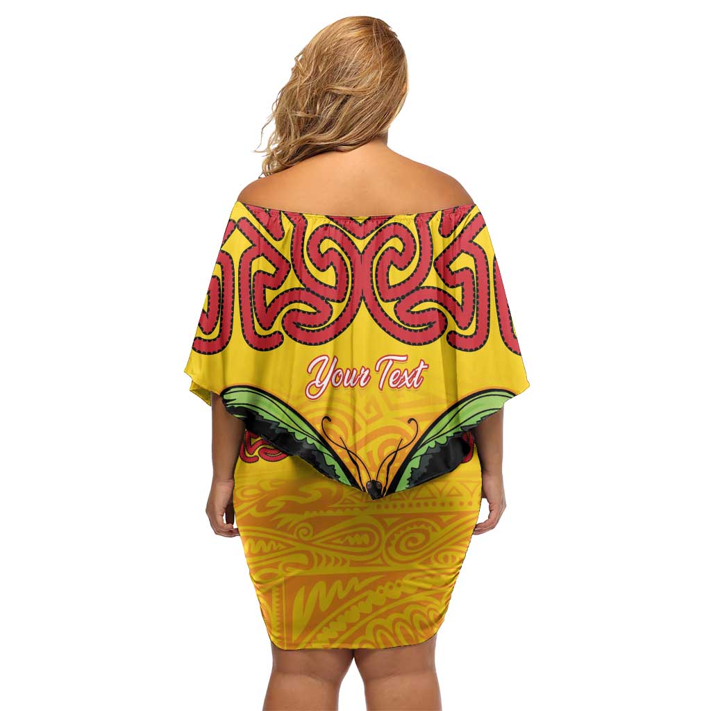 Personalised Tufi Tapa and Tattoo Festival Off Shoulder Short Dress PNG Oro Butterfly Tapa Pattern - Polynesian Pride