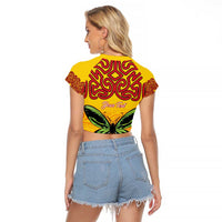 Personalised Tufi Tapa and Tattoo Festival Raglan Cropped T Shirt PNG Oro Butterfly Tapa Pattern - Polynesian Pride