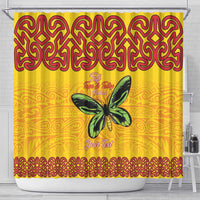Personalised Tufi Tapa and Tattoo Festival Shower Curtain PNG Oro Butterfly Tapa Pattern - Polynesian Pride