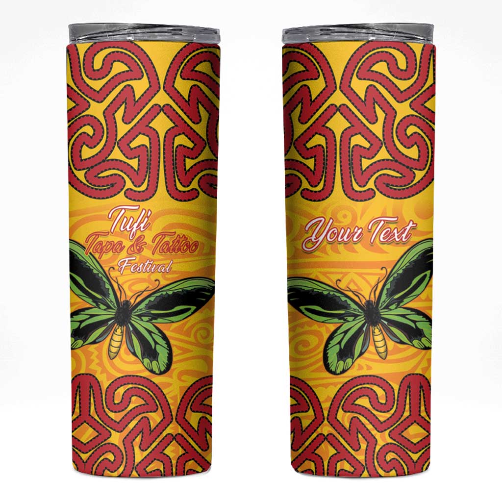 Personalised Tufi Tapa and Tattoo Festival Skinny Tumbler PNG Oro Butterfly Tapa Pattern - Polynesian Pride