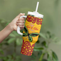 Personalised Tufi Tapa and Tattoo Festival Tumbler With Handle PNG Oro Butterfly Tapa Pattern - Polynesian Pride