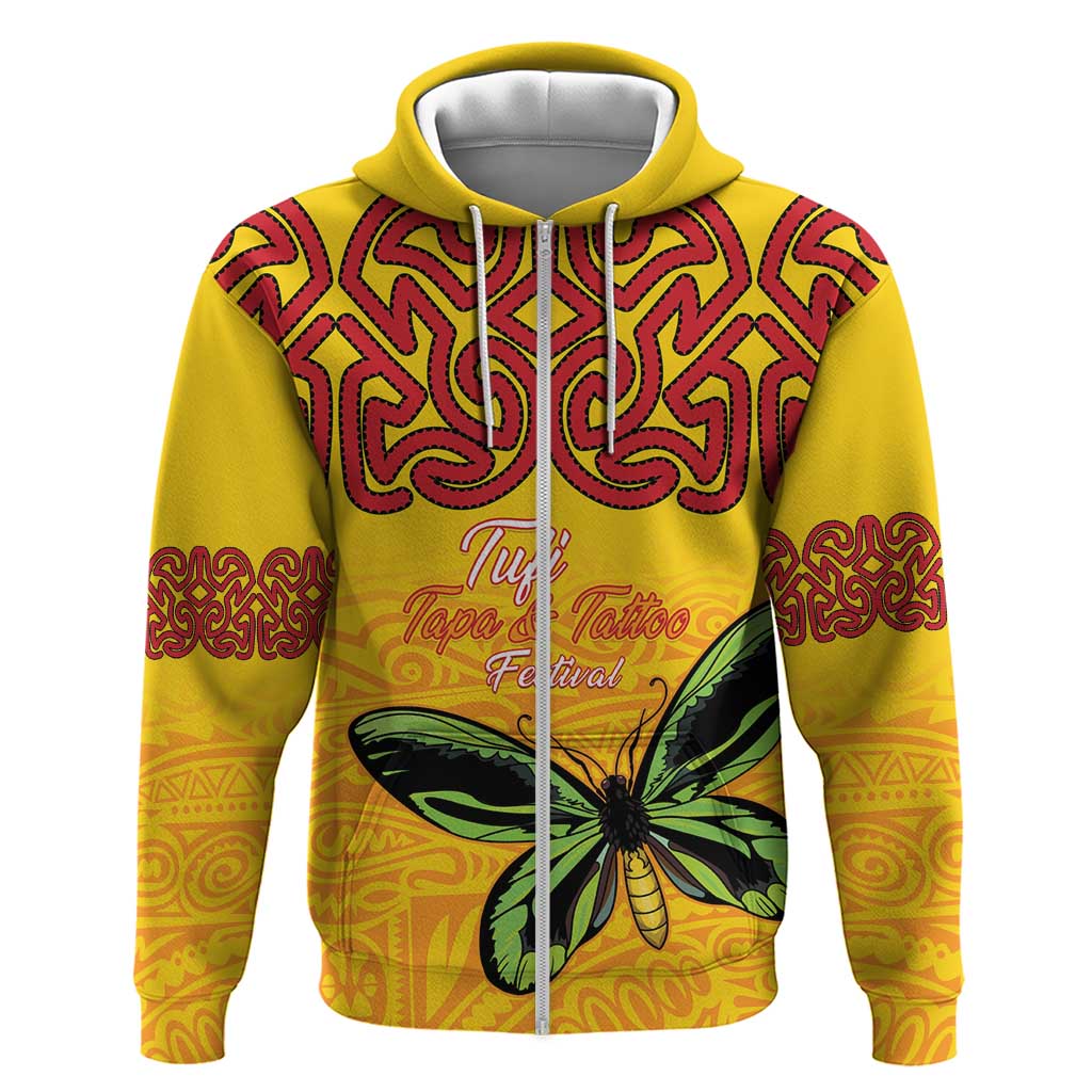Personalised Tufi Tapa and Tattoo Festival Zip Hoodie PNG Oro Butterfly Tapa Pattern - Polynesian Pride