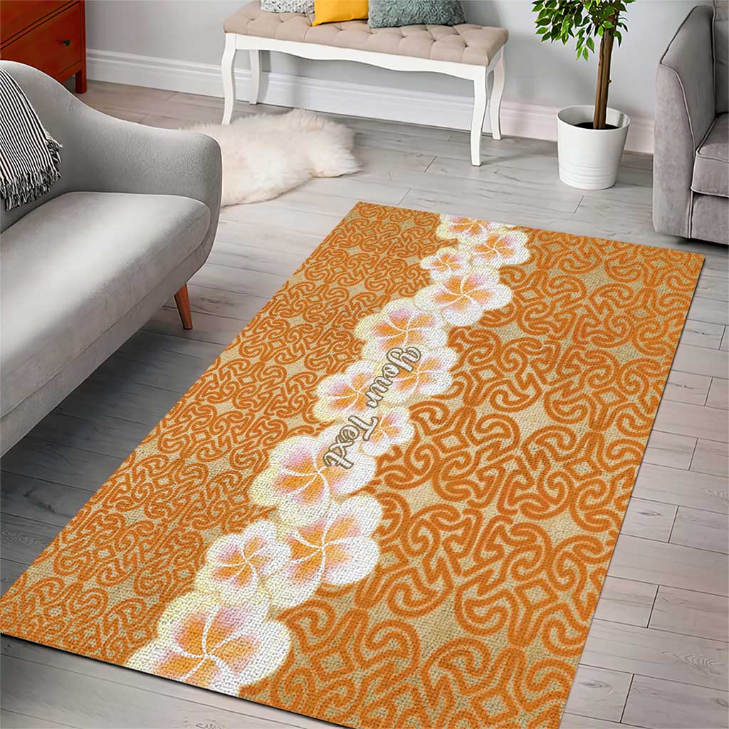 Personalised Tufi Tapa and Tattoo Festival Area Rug Oro Tapa Cloth With Plumeria - Polynesian Pride
