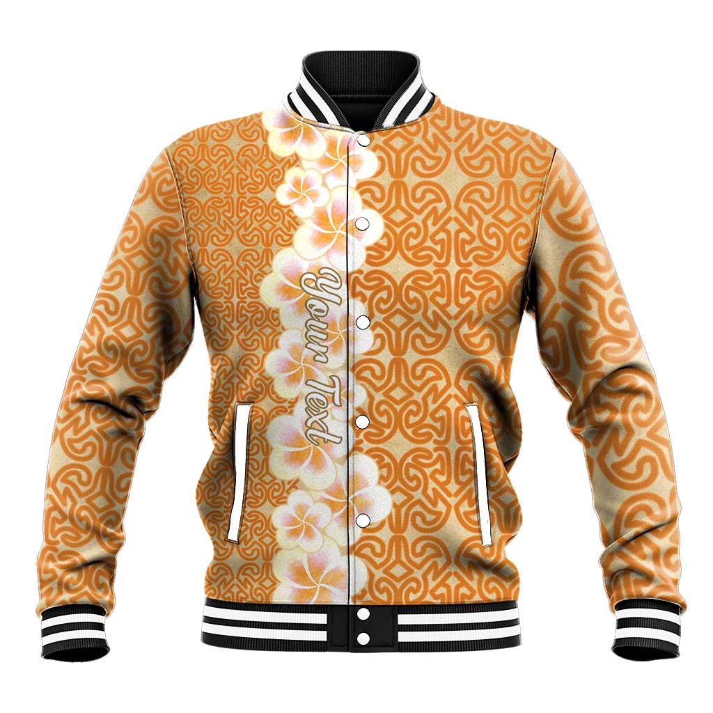 Personalised Tufi Tapa and Tattoo Festival Baseball Jacket Oro Tapa Cloth With Plumeria LT14 Unisex Brown - Polynesian Pride