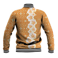 Personalised Tufi Tapa and Tattoo Festival Baseball Jacket Oro Tapa Cloth With Plumeria LT14 - Polynesian Pride