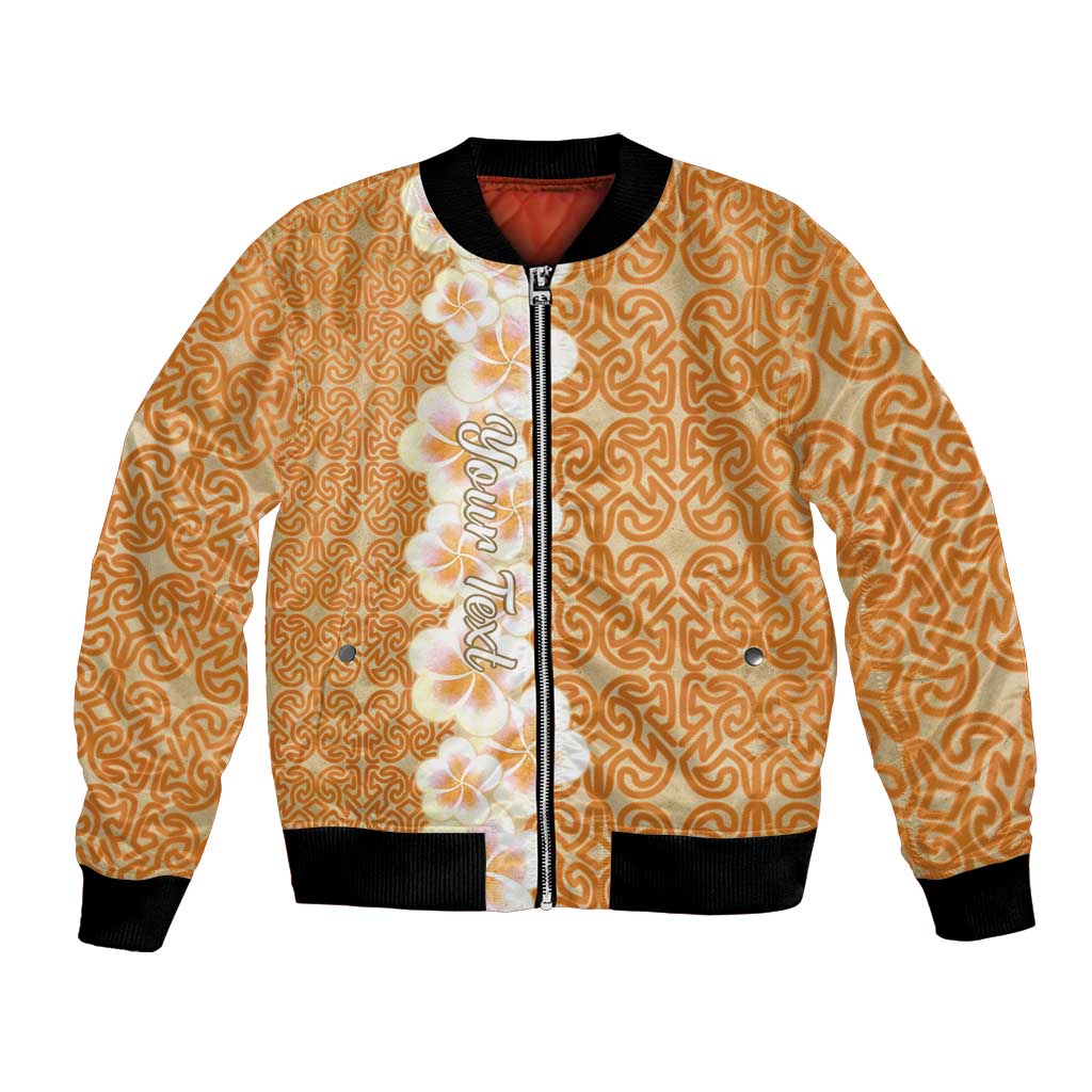 Personalised Tufi Tapa and Tattoo Festival Bomber Jacket Oro Tapa Cloth With Plumeria - Polynesian Pride