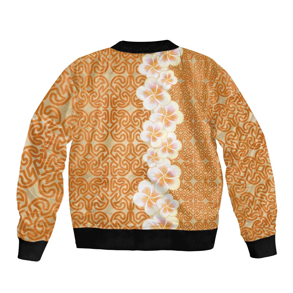 Personalised Tufi Tapa and Tattoo Festival Bomber Jacket Oro Tapa Cloth With Plumeria - Polynesian Pride