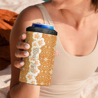 Personalised Tufi Tapa and Tattoo Festival 4 in 1 Can Cooler Tumbler Oro Tapa Cloth With Plumeria - Polynesian Pride