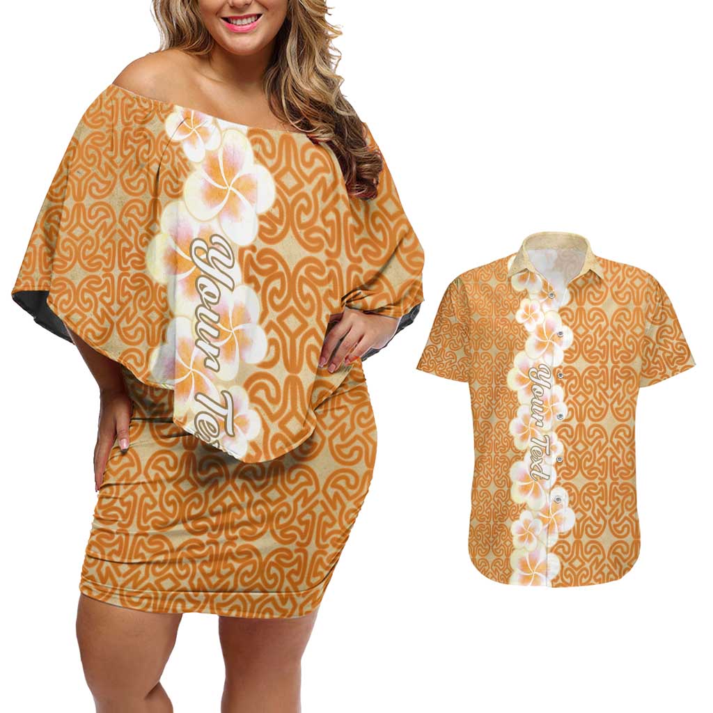 Personalised Tufi Tapa and Tattoo Festival Couples Matching Off Shoulder Short Dress and Hawaiian Shirt Oro Tapa Cloth With Plumeria - Polynesian Pride