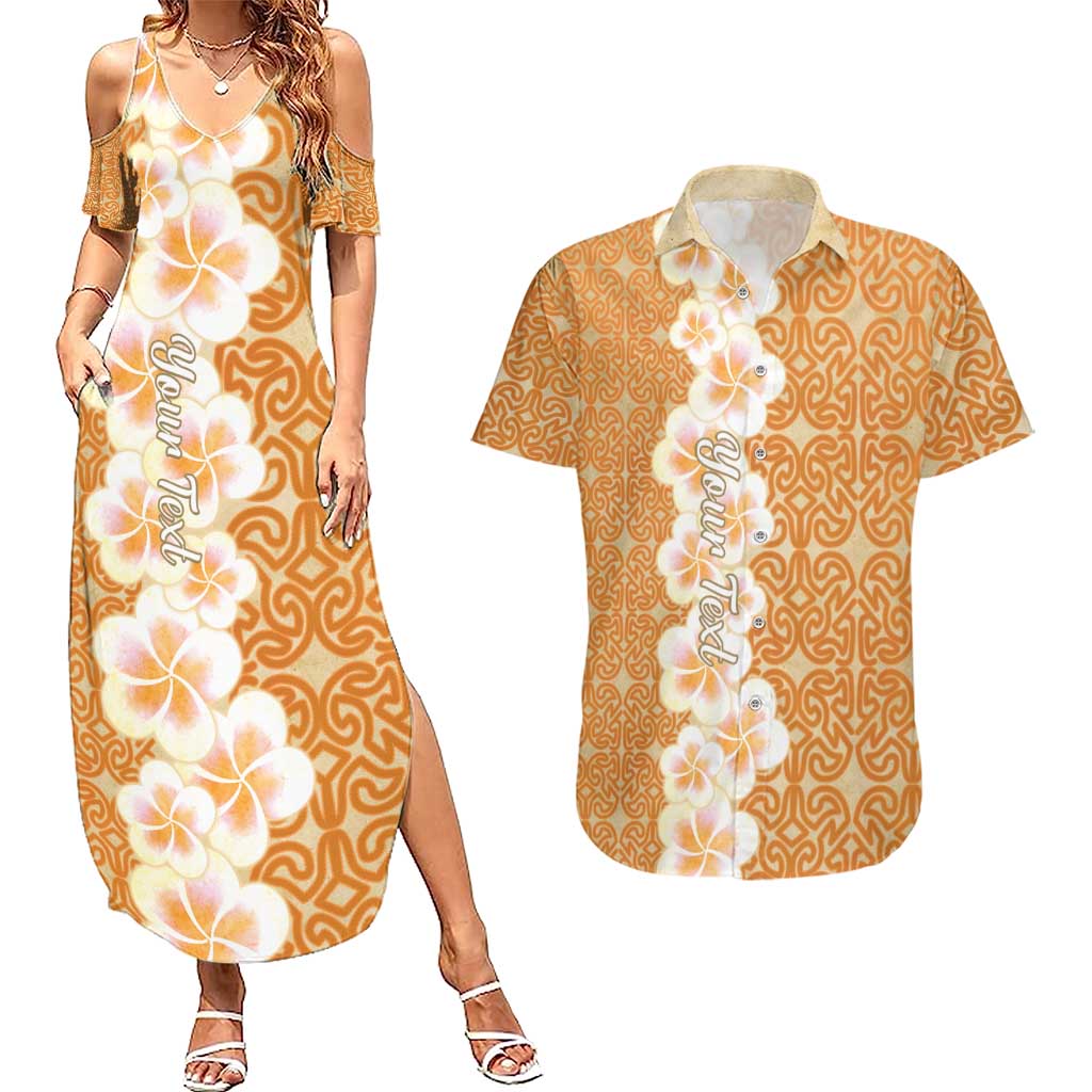 Personalised Tufi Tapa and Tattoo Festival Couples Matching Summer Maxi Dress and Hawaiian Shirt Oro Tapa Cloth With Plumeria - Polynesian Pride