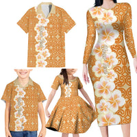 Personalised Tufi Tapa and Tattoo Festival Family Matching Long Sleeve Bodycon Dress and Hawaiian Shirt Oro Tapa Cloth With Plumeria - Polynesian Pride