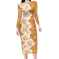 Personalised Tufi Tapa and Tattoo Festival Family Matching Long Sleeve Bodycon Dress and Hawaiian Shirt Oro Tapa Cloth With Plumeria - Polynesian Pride