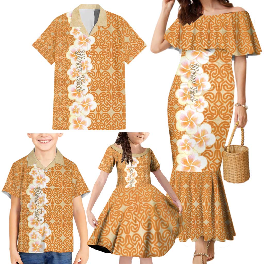 Personalised Tufi Tapa and Tattoo Festival Family Matching Mermaid Dress and Hawaiian Shirt Oro Tapa Cloth With Plumeria - Polynesian Pride