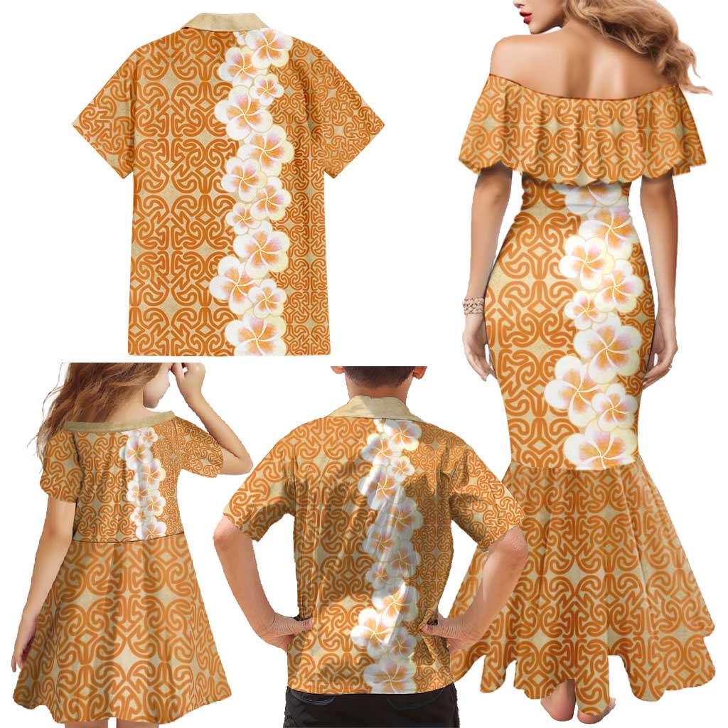 Personalised Tufi Tapa and Tattoo Festival Family Matching Mermaid Dress and Hawaiian Shirt Oro Tapa Cloth With Plumeria - Polynesian Pride