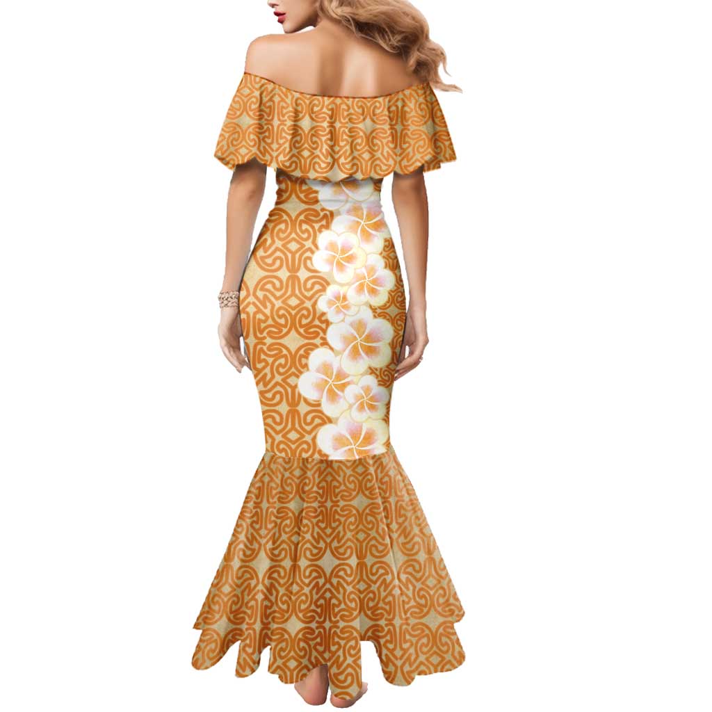 Personalised Tufi Tapa and Tattoo Festival Family Matching Mermaid Dress and Hawaiian Shirt Oro Tapa Cloth With Plumeria - Polynesian Pride