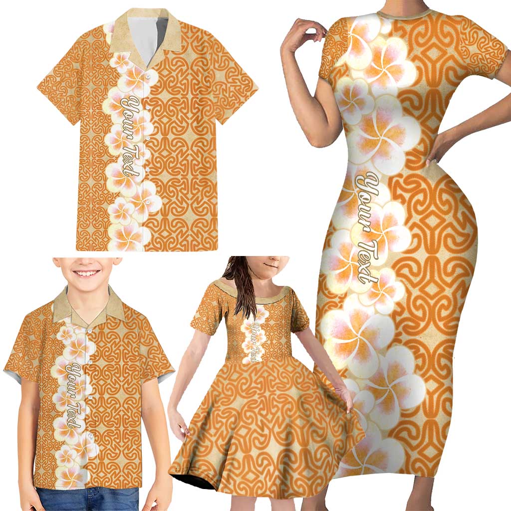 Personalised Tufi Tapa and Tattoo Festival Family Matching Short Sleeve Bodycon Dress and Hawaiian Shirt Oro Tapa Cloth With Plumeria - Polynesian Pride