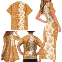 Personalised Tufi Tapa and Tattoo Festival Family Matching Short Sleeve Bodycon Dress and Hawaiian Shirt Oro Tapa Cloth With Plumeria - Polynesian Pride