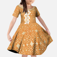 Personalised Tufi Tapa and Tattoo Festival Kid Short Sleeve Dress Oro Tapa Cloth With Plumeria - Polynesian Pride