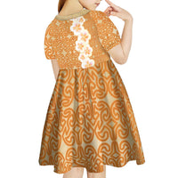 Personalised Tufi Tapa and Tattoo Festival Kid Short Sleeve Dress Oro Tapa Cloth With Plumeria - Polynesian Pride