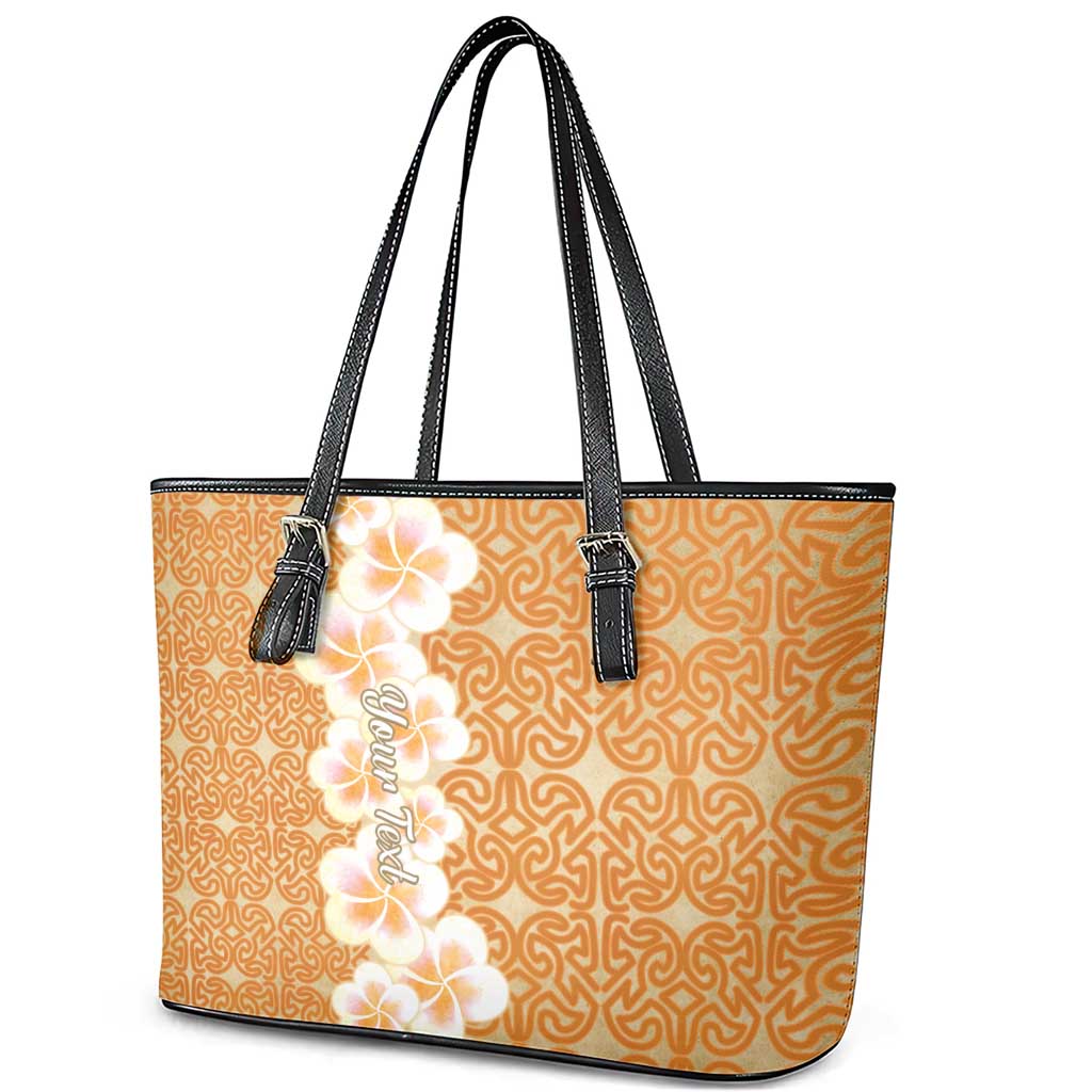 Personalised Tufi Tapa and Tattoo Festival Leather Tote Bag Oro Tapa Cloth With Plumeria - Polynesian Pride