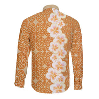 Personalised Tufi Tapa and Tattoo Festival Long Sleeve Button Shirt Oro Tapa Cloth With Plumeria - Polynesian Pride