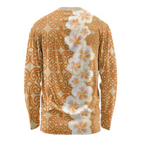 Personalised Tufi Tapa and Tattoo Festival Long Sleeve Shirt Oro Tapa Cloth With Plumeria - Polynesian Pride