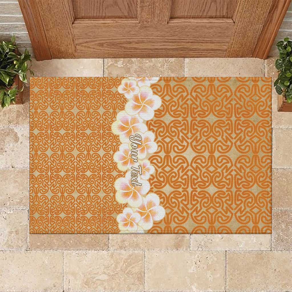 Personalised Tufi Tapa and Tattoo Festival Rubber Doormat Oro Tapa Cloth With Plumeria LT14 Brown - Polynesian Pride