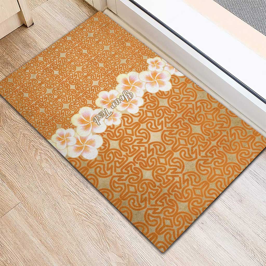 Personalised Tufi Tapa and Tattoo Festival Rubber Doormat Oro Tapa Cloth With Plumeria LT14 - Polynesian Pride