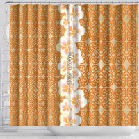Personalised Tufi Tapa and Tattoo Festival Shower Curtain Oro Tapa Cloth With Plumeria - Polynesian Pride