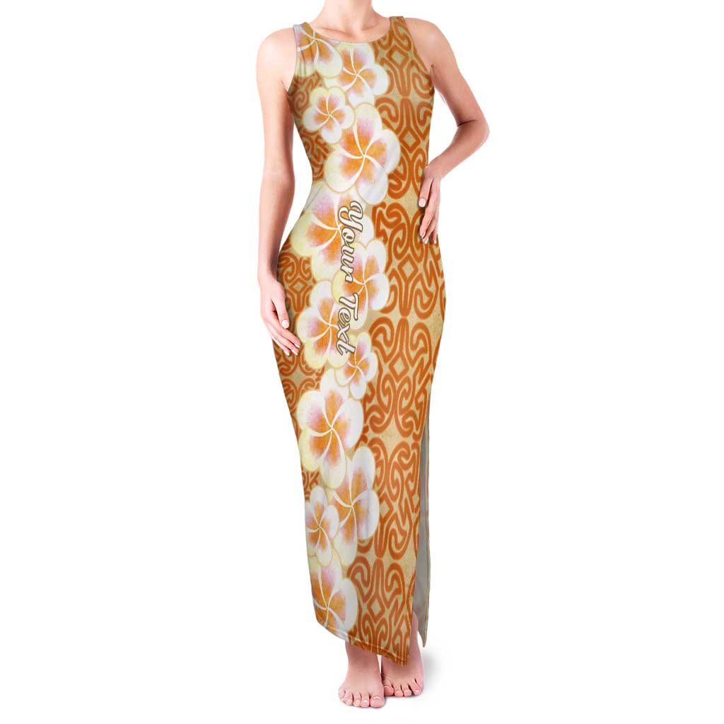 Personalised Tufi Tapa and Tattoo Festival Tank Maxi Dress Oro Tapa Cloth With Plumeria - Polynesian Pride