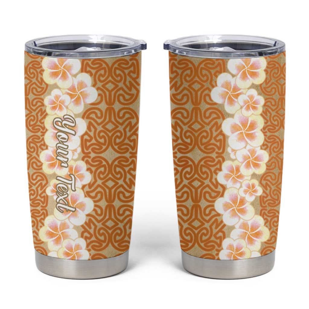 Personalised Tufi Tapa and Tattoo Festival Tumbler Cup Oro Tapa Cloth With Plumeria - Polynesian Pride