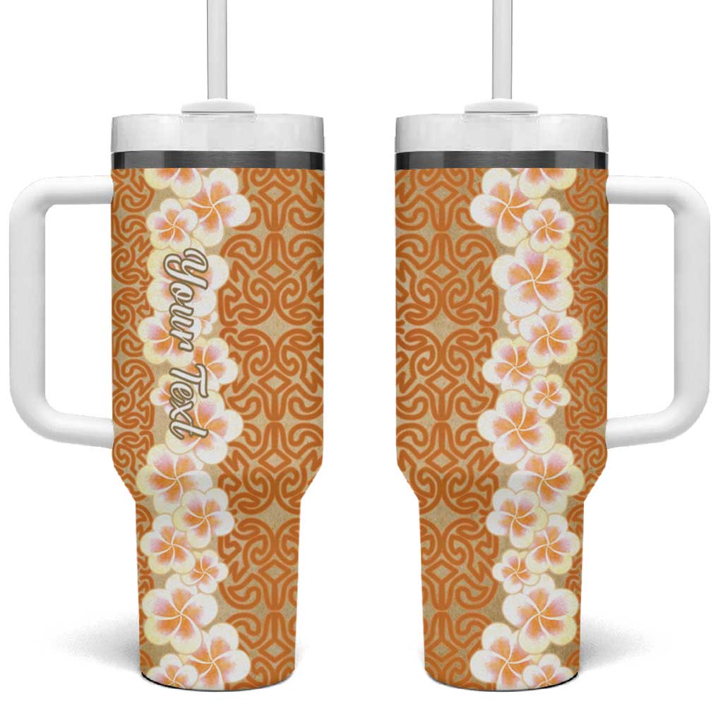 Personalised Tufi Tapa and Tattoo Festival Tumbler With Handle Oro Tapa Cloth With Plumeria - Polynesian Pride