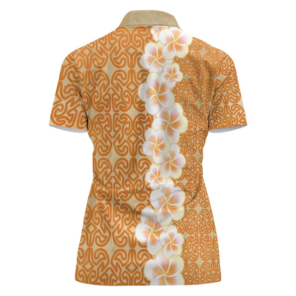 Personalised Tufi Tapa and Tattoo Festival Women Polo Shirt Oro Tapa Cloth With Plumeria - Polynesian Pride