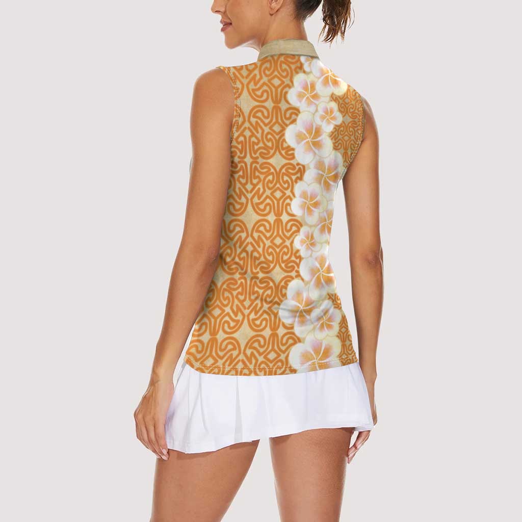 Personalised Tufi Tapa and Tattoo Festival Women Sleeveless Polo Shirt Oro Tapa Cloth With Plumeria - Polynesian Pride