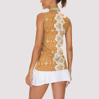 Personalised Tufi Tapa and Tattoo Festival Women Sleeveless Polo Shirt Oro Tapa Cloth With Plumeria - Polynesian Pride
