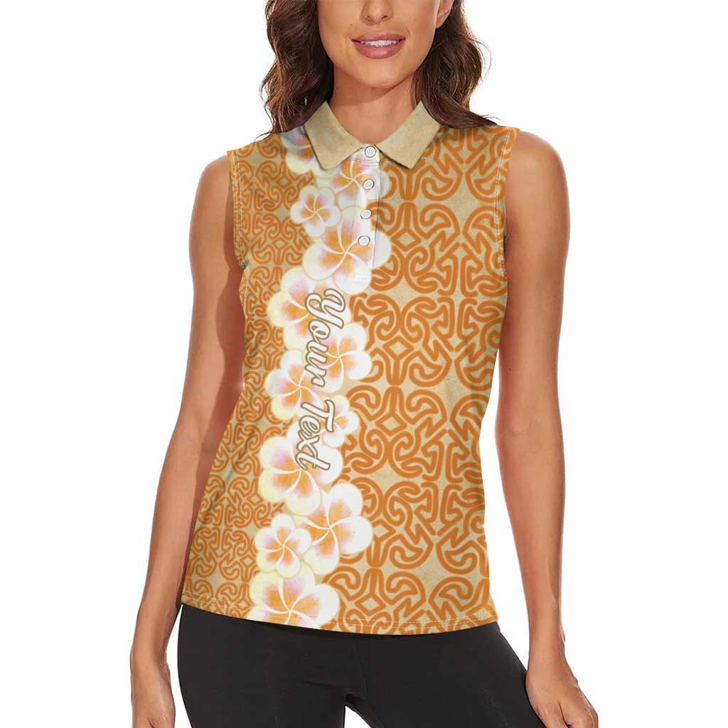 Personalised Tufi Tapa and Tattoo Festival Women Sleeveless Polo Shirt Oro Tapa Cloth With Plumeria - Polynesian Pride