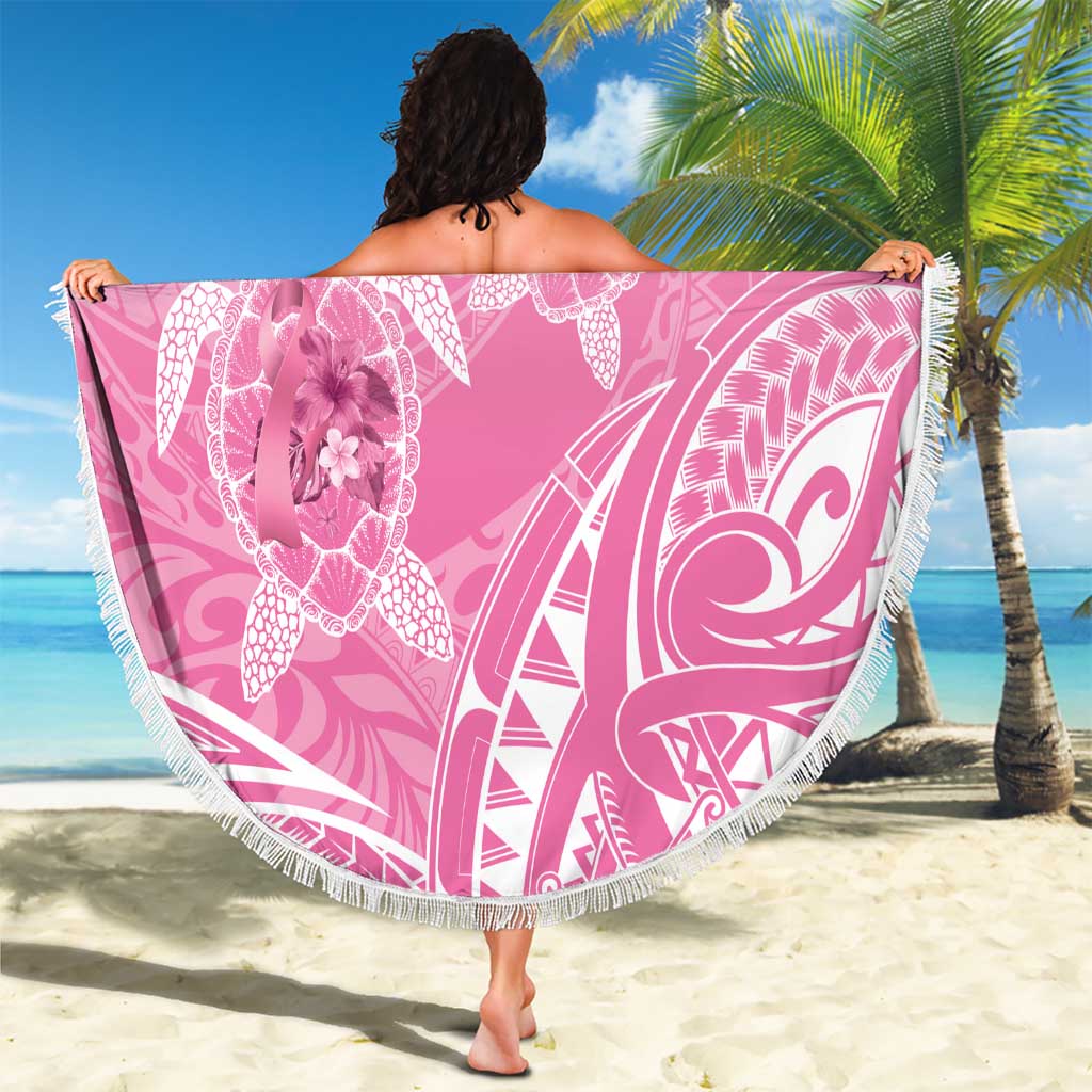Personalised Polynesia Breast Cancer Awareness Beach Blanket No One Fights Alone Turtle Ribbon - Pink Version