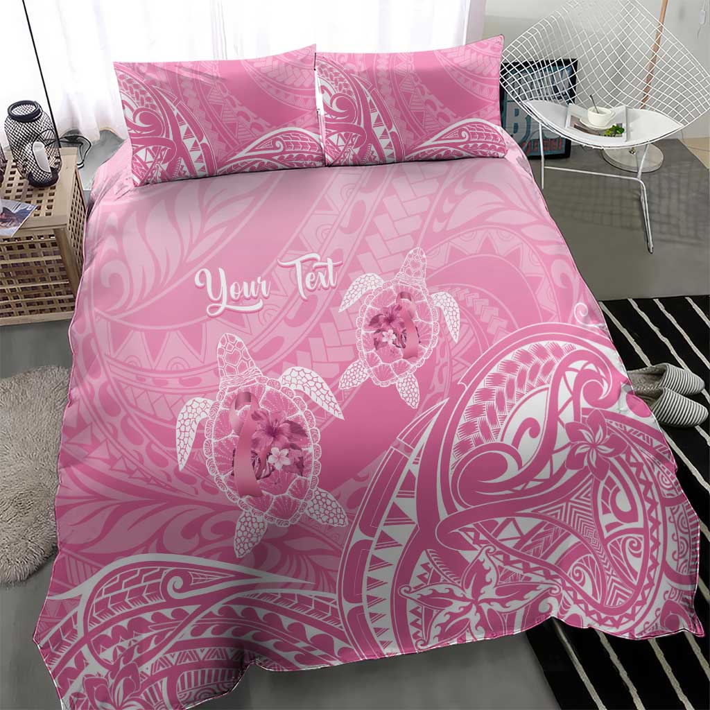 Personalised Polynesia Breast Cancer Awareness Bedding Set No One Fights Alone Turtle Ribbon - Pink Version