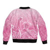 Personalised Polynesia Breast Cancer Awareness Bomber Jacket No One Fights Alone Turtle Ribbon - Pink Version