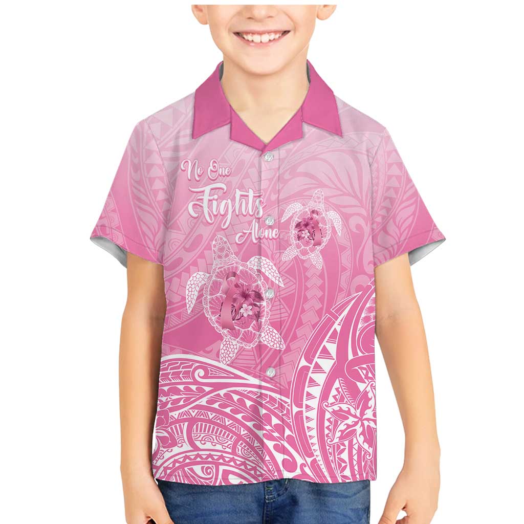 Personalised Polynesia Breast Cancer Awareness Family Matching Mermaid Dress and Hawaiian Shirt No One Fights Alone Turtle Ribbon - Pink Version