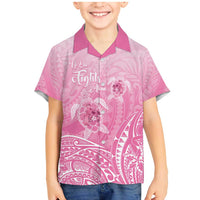 Personalised Polynesia Breast Cancer Awareness Family Matching Mermaid Dress and Hawaiian Shirt No One Fights Alone Turtle Ribbon - Pink Version