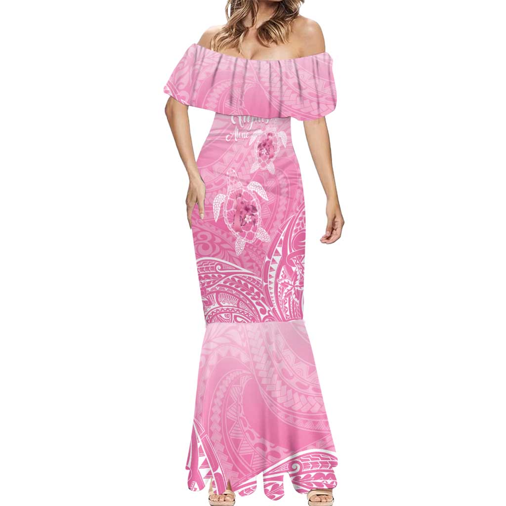 Personalised Polynesia Breast Cancer Awareness Mermaid Dress No One Fights Alone Turtle Ribbon - Pink Version