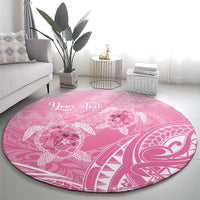 Personalised Polynesia Breast Cancer Awareness Round Carpet No One Fights Alone Turtle Ribbon - Pink Version