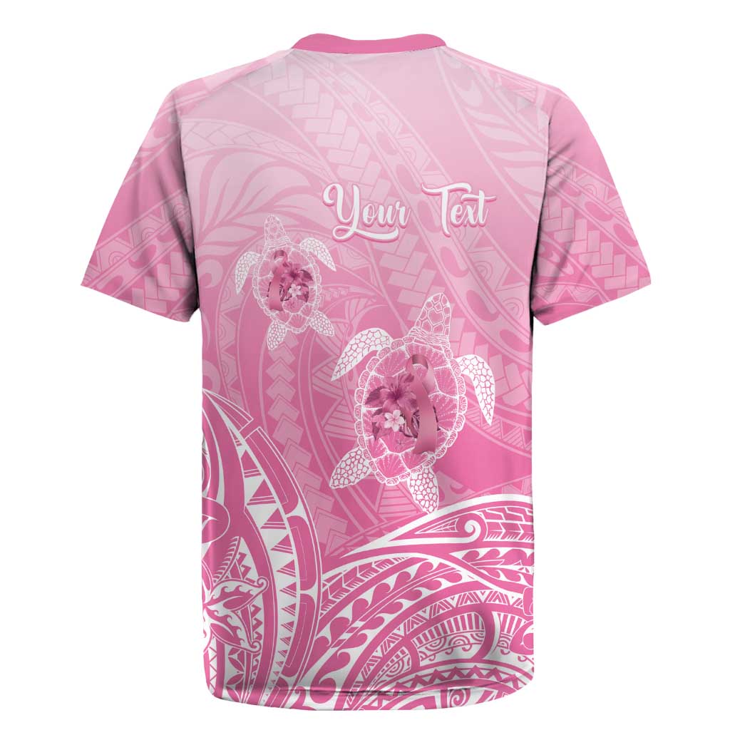 Personalised Polynesia Breast Cancer Awareness Rugby Jersey No One Fights Alone Turtle Ribbon - Pink Version