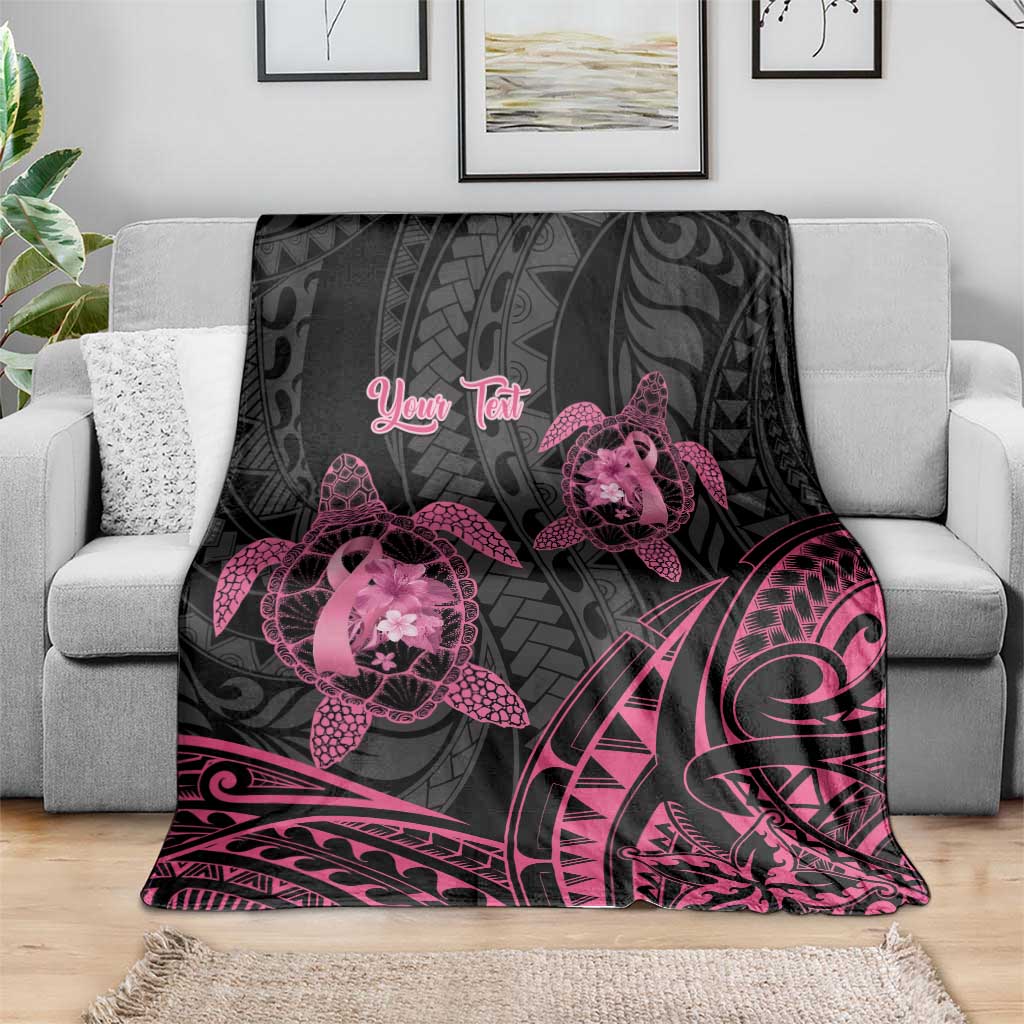Personalised Polynesia Breast Cancer Awareness Blanket No One Fights Alone Turtle Ribbon - Black Version