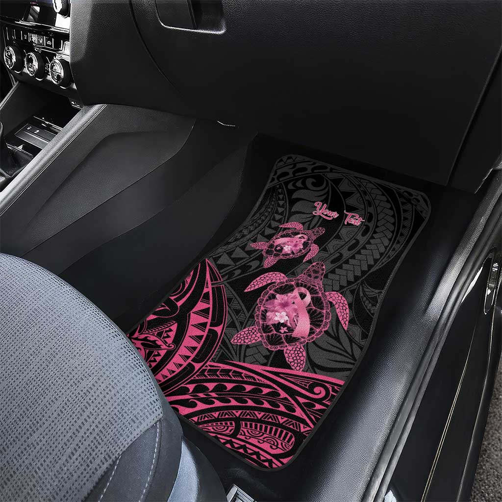 Personalised Polynesia Breast Cancer Awareness Car Mats No One Fights Alone Turtle Ribbon - Black Version