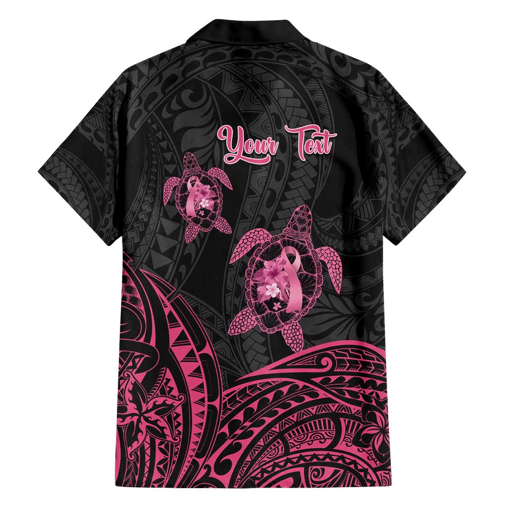 Personalised Polynesia Breast Cancer Awareness Family Matching Off Shoulder Maxi Dress and Hawaiian Shirt No One Fights Alone Turtle Ribbon - Black Version