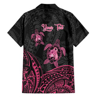 Personalised Polynesia Breast Cancer Awareness Family Matching Puletasi and Hawaiian Shirt No One Fights Alone Turtle Ribbon - Black Version